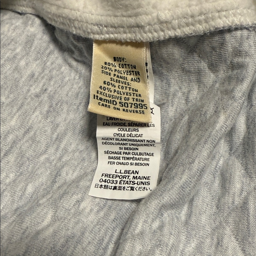 L.L. Bean Light Gray Quilted funnel neck Swearshirt - Picture 3 of 4